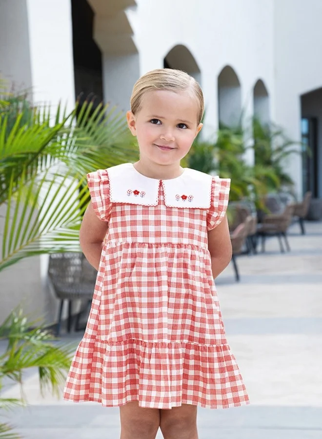 Dave & Bella Girls Cotton Gingham Dress with Embroidered Collar
