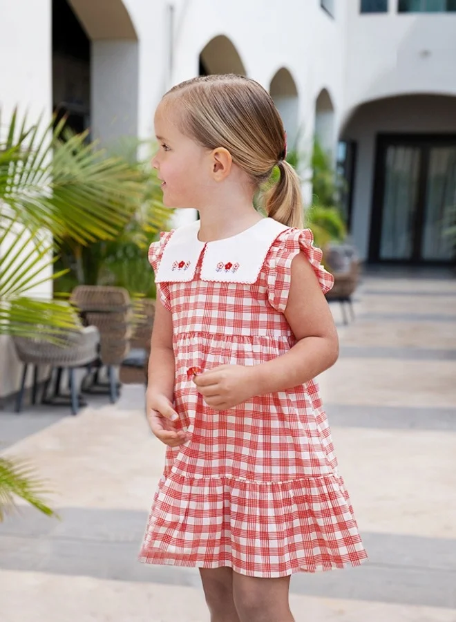 Dave & Bella Girls Cotton Gingham Dress with Embroidered Collar