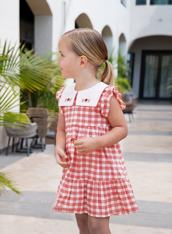 Dave & Bella Girls Cotton Gingham Dress with Embroidered Collar - Image 2