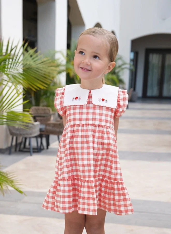 Dave & Bella Girls Cotton Gingham Dress with Embroidered Collar