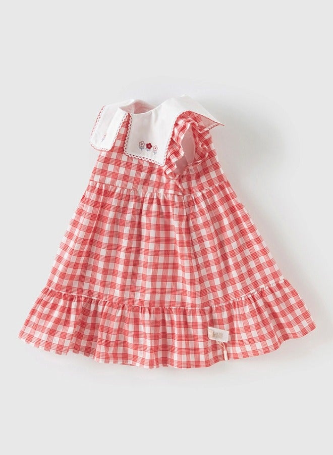 Dave & Bella Girls Cotton Gingham Dress with Embroidered Collar - Image 4