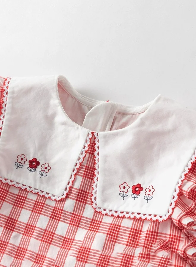 Dave & Bella Girls Cotton Gingham Dress with Embroidered Collar