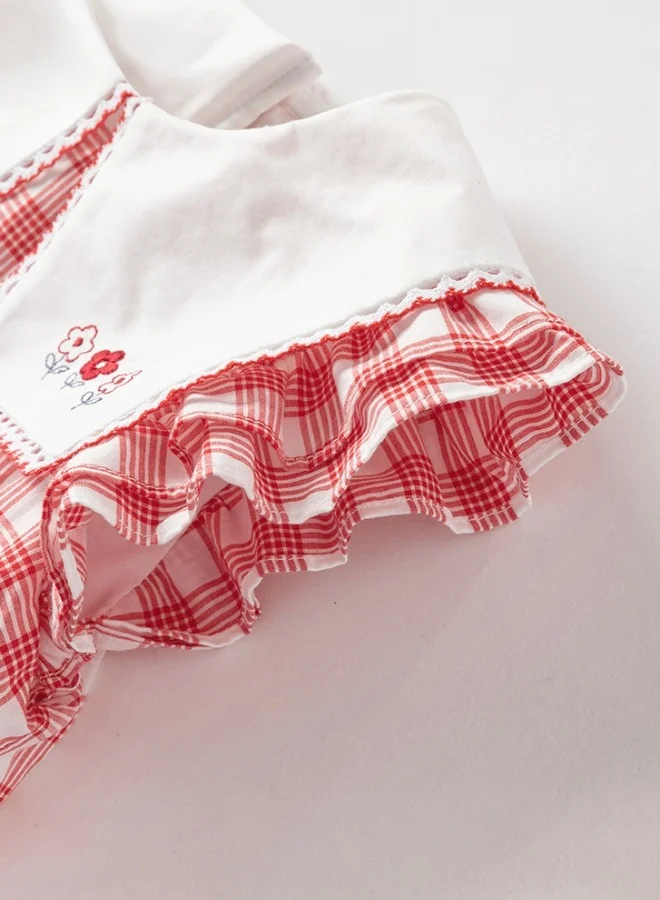 Dave & Bella Girls Cotton Gingham Dress with Embroidered Collar