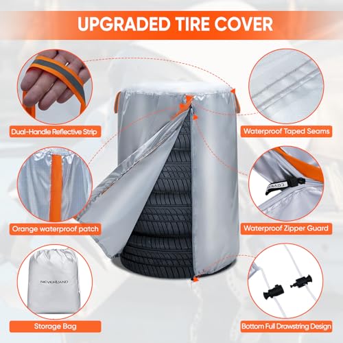 NEVERLAND Large Tire Covers for Storage - Seasonal Tire Storage Bag Waterproof 420D Oxford Tire Stack Cover with Reflective Handle for Indoor/Outdoor Use (Holding 4 Tires Within 35 Inch Diameter) - Image 3