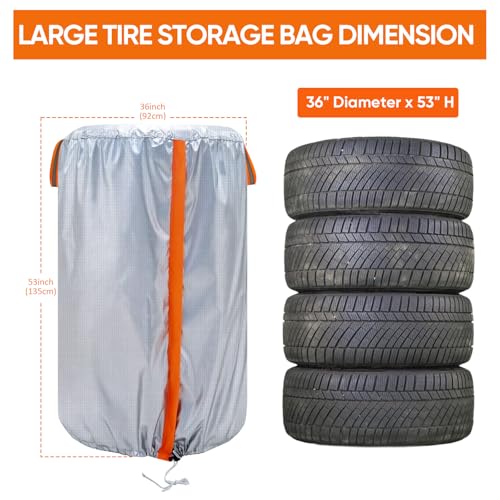 NEVERLAND Large Tire Covers for Storage - Seasonal Tire Storage Bag Waterproof 420D Oxford Tire Stack Cover with Reflective Handle for Indoor/Outdoor Use (Holding 4 Tires Within 35 Inch Diameter) - Image 2