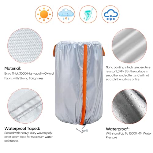 NEVERLAND Large Tire Covers for Storage - Seasonal Tire Storage Bag Waterproof 420D Oxford Tire Stack Cover with Reflective Handle for Indoor/Outdoor Use (Holding 4 Tires Within 35 Inch Diameter) - Image 4
