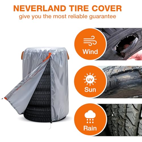 NEVERLAND Large Tire Covers for Storage - Seasonal Tire Storage Bag Waterproof 420D Oxford Tire Stack Cover with Reflective Handle for Indoor/Outdoor Use (Holding 4 Tires Within 35 Inch Diameter) - Image 5