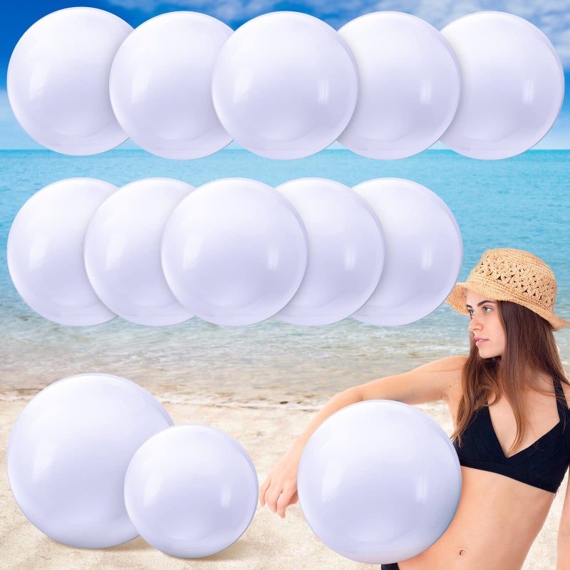 Sinmoe 12 Pieces Large gaint Inflatable White Beach Ball Bulk Solid Swimming Pool Floating Blow up Ball DIY Paint Craft for Boys Girls Hawaii Luau Birthday Beach Summer Party16 Inch 24 InchWhite - Image 2