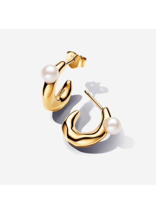 PANDORA 14K  Gold Pearl  Earrings  - Image 1