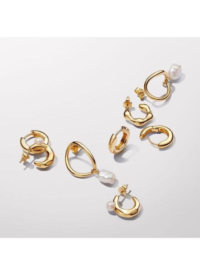 PANDORA 14K  Gold Pearl  Earrings  - Image 2