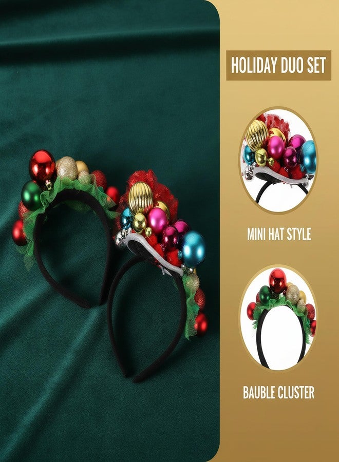 هيليلي طوقان للشعر على شكل كرة وجرس لعيد الميلاد: قطعتان من طوق الشعر المعدني اللامع لعيد الميلاد، فيونكة رأس للعام الجديد، زينة شعر أنيقة، إكسسوارات شعر للعطلات، دعامة للتصوير - Image 5