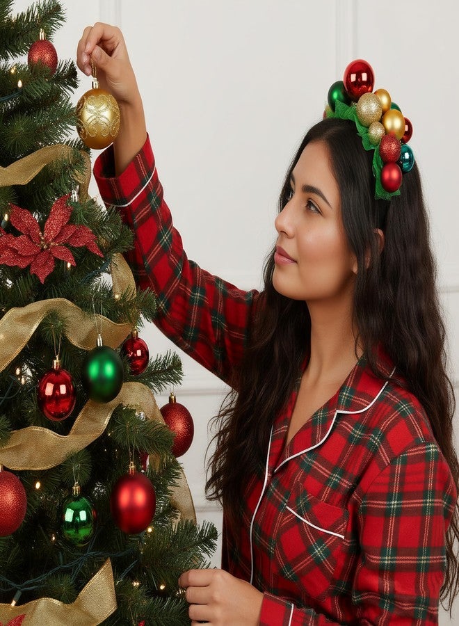 هيليلي طوقان للشعر على شكل كرة وجرس لعيد الميلاد: قطعتان من طوق الشعر المعدني اللامع لعيد الميلاد، فيونكة رأس للعام الجديد، زينة شعر أنيقة، إكسسوارات شعر للعطلات، دعامة للتصوير - Image 2