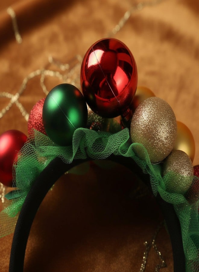 هيليلي طوقان للشعر على شكل كرة وجرس لعيد الميلاد: قطعتان من طوق الشعر المعدني اللامع لعيد الميلاد، فيونكة رأس للعام الجديد، زينة شعر أنيقة، إكسسوارات شعر للعطلات، دعامة للتصوير - Image 4