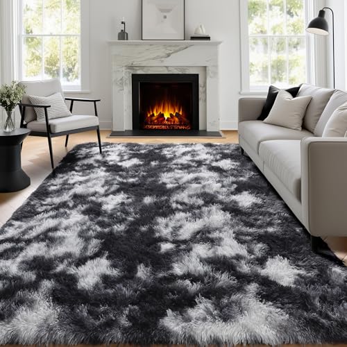 PAGISOFE سجاد PAGISOFE الأسود والأبيض والرمادي لغرفة المعيشة 5x8، سجاد شاج فuzzy وFluffy مستطيل لغرفة الأطفال، غرفة اللعب، الفصل الدراسي، سجاد شاجي ناعم لتزيين المنزل، سجادة سرير عصرية رائعة - Image 1