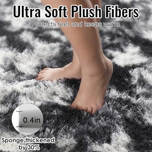 PAGISOFE سجاد PAGISOFE الأسود والأبيض والرمادي لغرفة المعيشة 5x8، سجاد شاج فuzzy وFluffy مستطيل لغرفة الأطفال، غرفة اللعب، الفصل الدراسي، سجاد شاجي ناعم لتزيين المنزل، سجادة سرير عصرية رائعة - Image 2