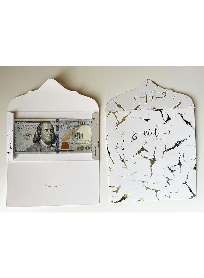 SM4U Eid Money Envelopes, Set of 12, Floral Design, 10 x 15 cm, White with Gold Accents - Image 2