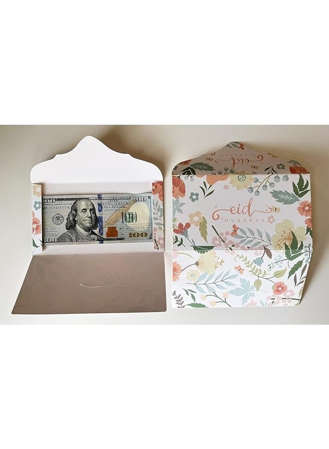 SM4U Eid Money Envelopes, Set of 12, Floral Design, 10 x 15 cm, White with Gold Accents - Image 4