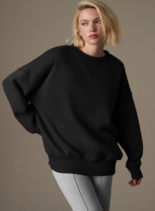 KOTTY Women's Long Sleeve Solid Pattern Stylish Round Nack Fleece Sweatshirt(Black,L) - Image 3