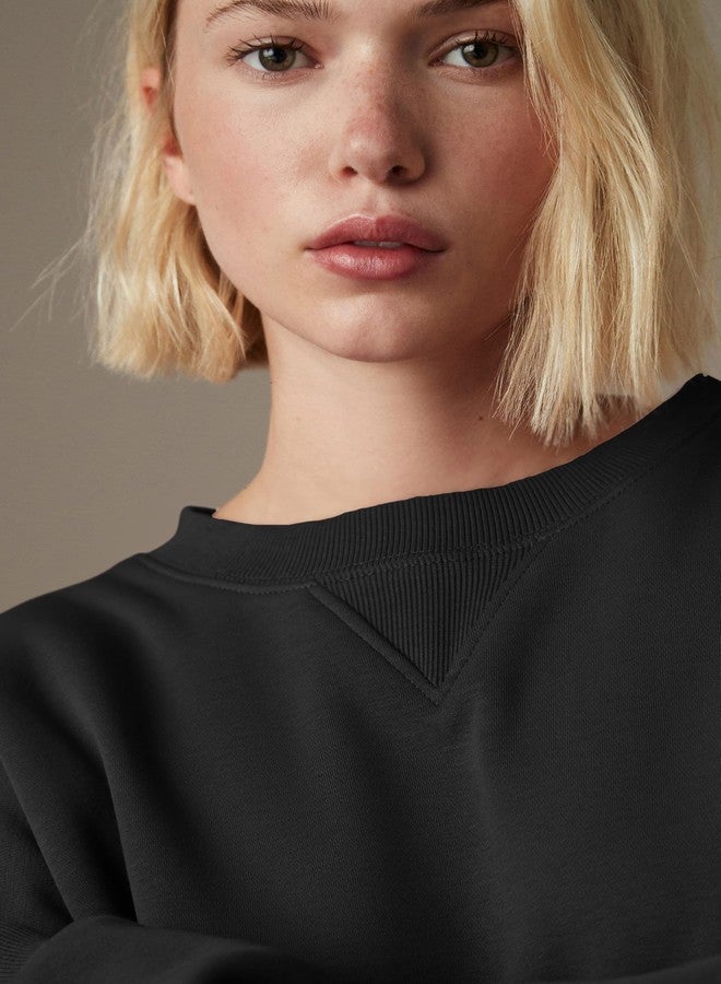 KOTTY Women's Long Sleeve Solid Pattern Stylish Round Nack Fleece Sweatshirt(Black,L) - Image 5
