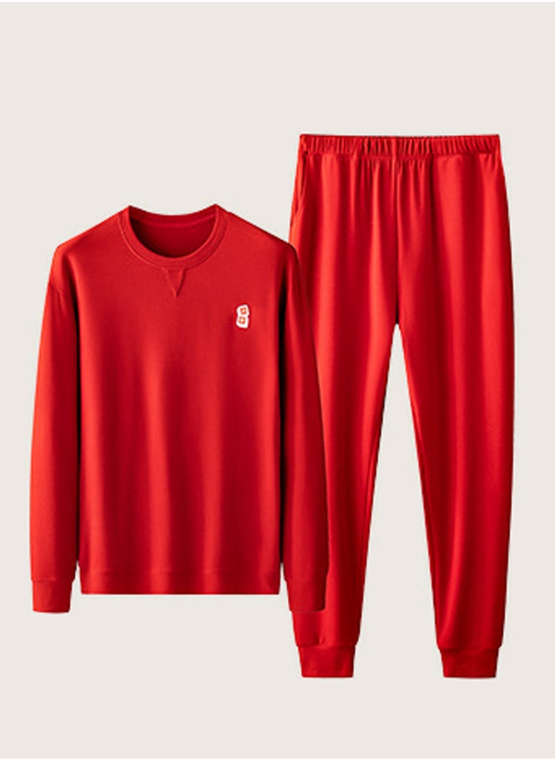 Loquat - Mens Solid Color Long Johns Fleese And Thick Thermal Underwear Set, 2 Piece Cold Weather Base Layer Set for Men Red - Image 1