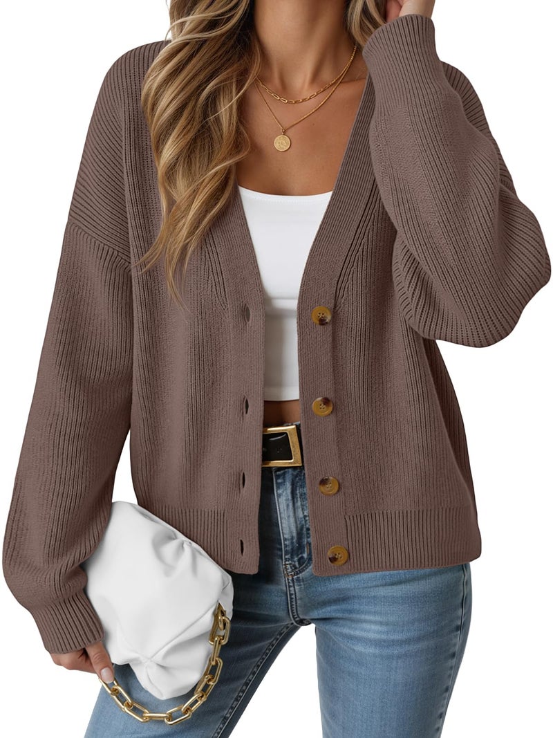 LILLUSORY Cardigan Sweaters for Women 2025 Early Fall Fashion Oversized Lightweight Sweater V Neck Knit Work Casual Outfits Clothes Button Tops Shirts Blouses Nutmeg M - Image 1