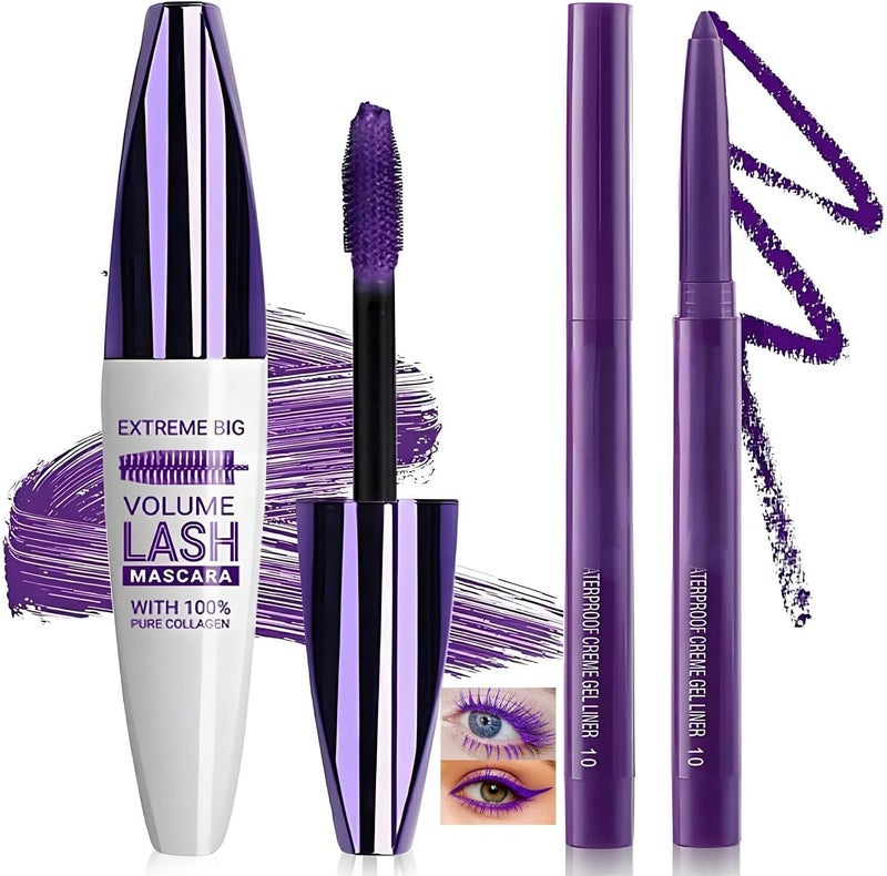 5D Silk Fiber Mascara for Older Women Waterproof LongLasting No Smudge Telescopic High Lash Effect Soft Brush for Sensitive Eyes False Lash Look Gentle Formula for Mature Eyes Purple2