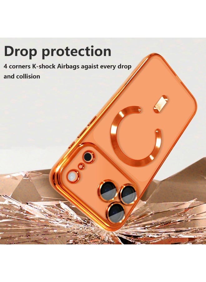 دينكس جراب مغناطيسي شفاف لهاتف iPhone 17 Pro، [متوافق مع Magsafe، واقي مدمج لعدسة الكاميرا]، جراب هاتف ناعم رفيع لهاتف iPhone 17 Pro - برتقالي - Image 3