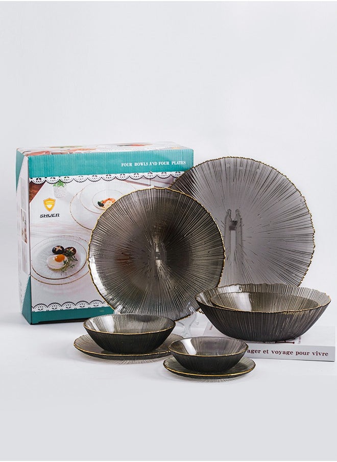 Shuer 8-Piece Fireworks Glass Dinnerware Sets Grey  - Image 1