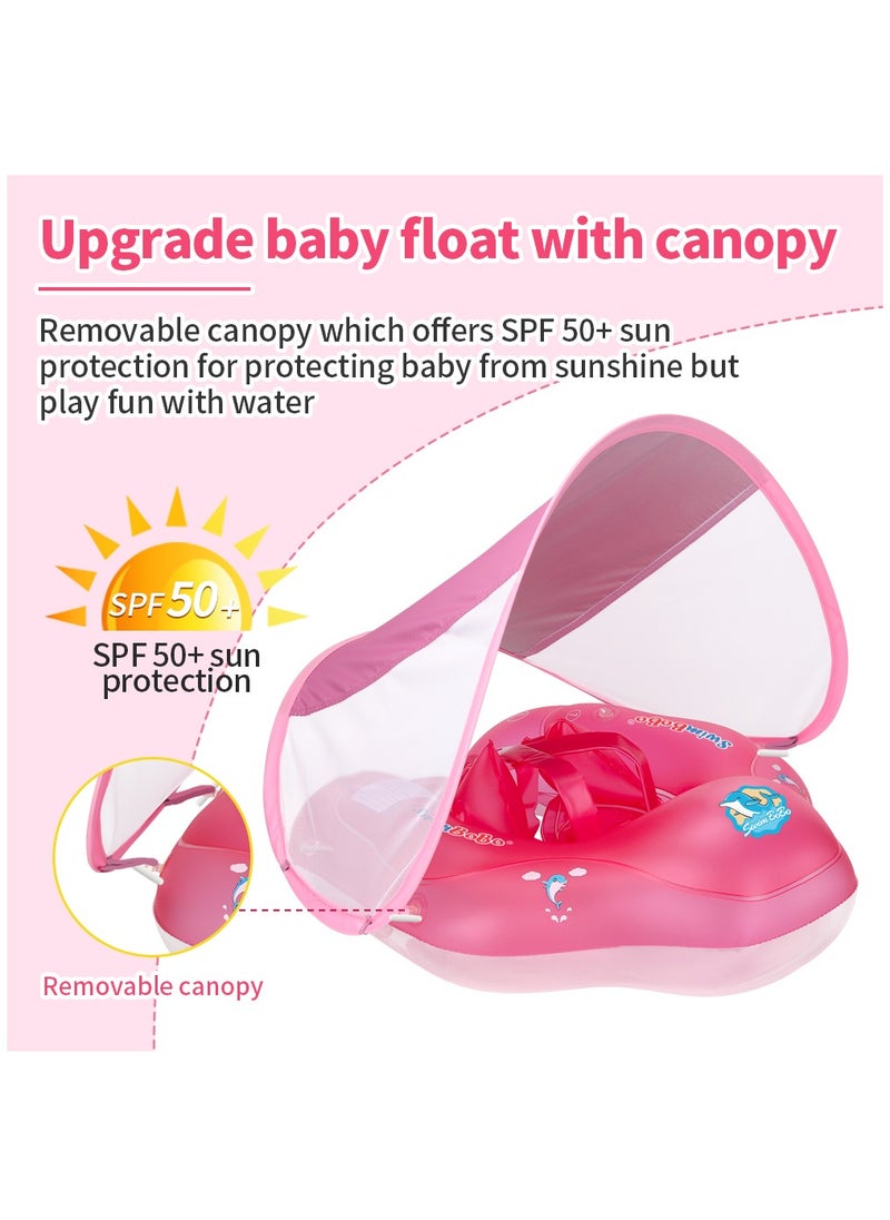 Baby Swim Float Inflatable Swimming Pool Float With Sun Protection Canopy For Age 6-24 months - Pink