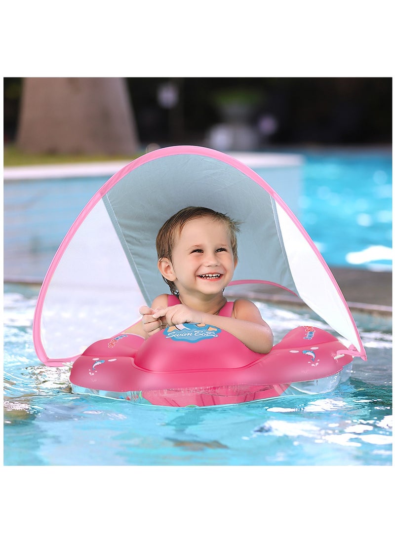 Baby Swim Float Inflatable Swimming Pool Float With Sun Protection Canopy For Age 6-24 months - Pink