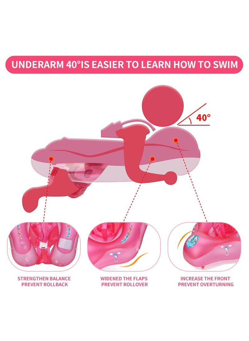 Baby Swim Float Inflatable Swimming Pool Float With Sun Protection Canopy For Age 6-24 months - Pink