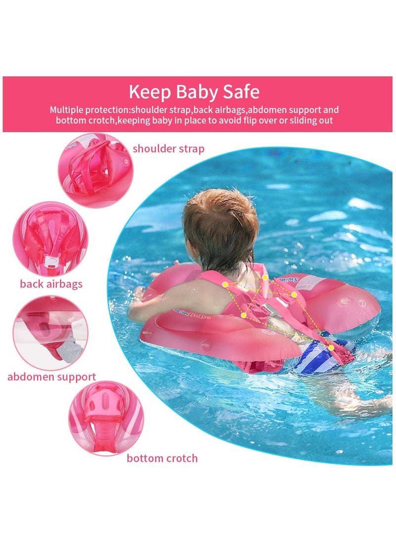 Baby Swim Float Inflatable Swimming Pool Float With Sun Protection Canopy For Age 6-24 months - Pink