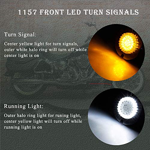 MotoParAcc 1157 Front LED Turn Signal, 3 1/4 Inch Flat Switchback Motorcycle Running Light with Smoked Lens Cover for Harley Road Glide, Electra Glide, Road King, Heritage Softail - Image 2