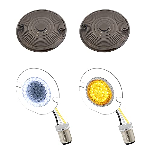 MotoParAcc 1157 Front LED Turn Signal, 3 1/4 Inch Flat Switchback Motorcycle Running Light with Smoked Lens Cover for Harley Road Glide, Electra Glide, Road King, Heritage Softail - Image 1