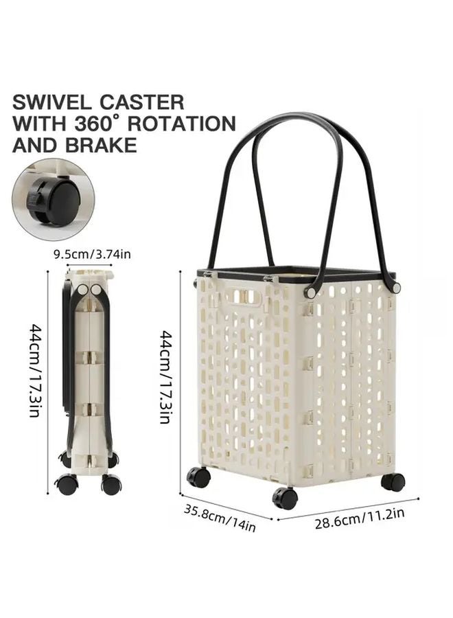 White Folding Shopping Basket With Wheels Portable Grocery Trolley Practical Shelf Cart - Image 4