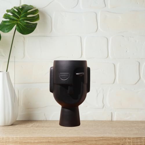 CRAFTRIBAL Abstract Human Face Big Ceramic Vase Combo – Aesthetic Vase for Pampas Grass & Dried Flowers | Minimalist Home & Office Decor | Matte (Rough) Finish, 10 Inches (Black) - Image 2