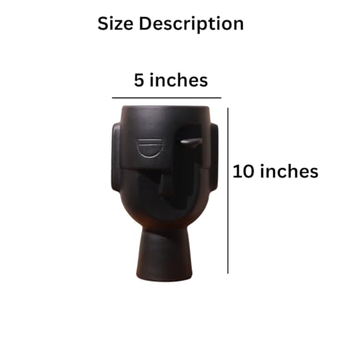 CRAFTRIBAL Abstract Human Face Big Ceramic Vase Combo – Aesthetic Vase for Pampas Grass & Dried Flowers | Minimalist Home & Office Decor | Matte (Rough) Finish, 10 Inches (Black) - Image 4