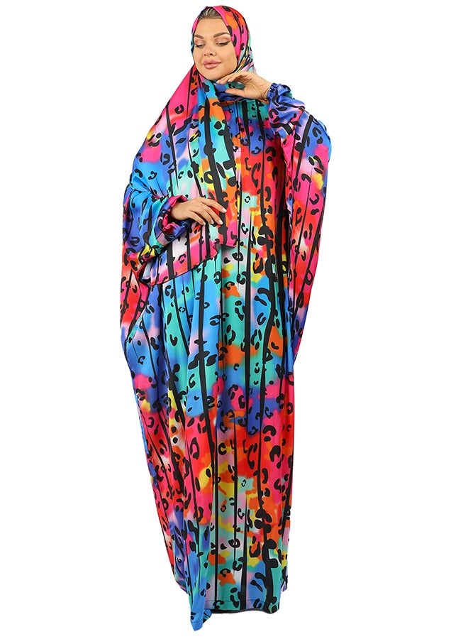 Zmurud Practical Printed silky satin prayer dress with headscarf from zmurud fashion  - Image 1