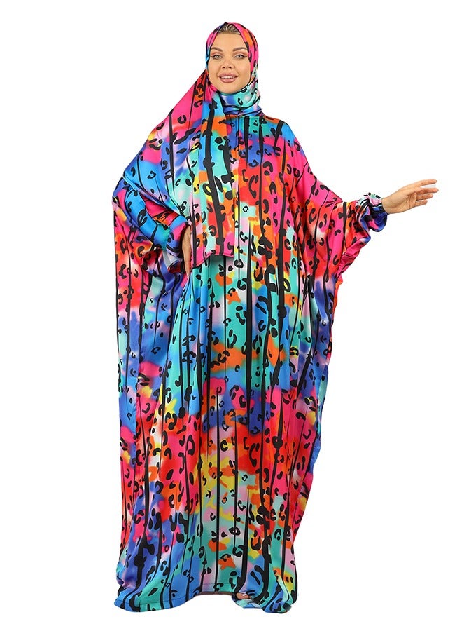 Zmurud Practical Printed silky satin prayer dress with headscarf from zmurud fashion  - Image 2