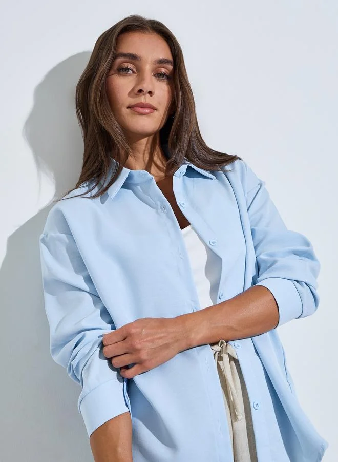 ستايلي Light Blue Plain Long Sleeves Oversized Shirt
