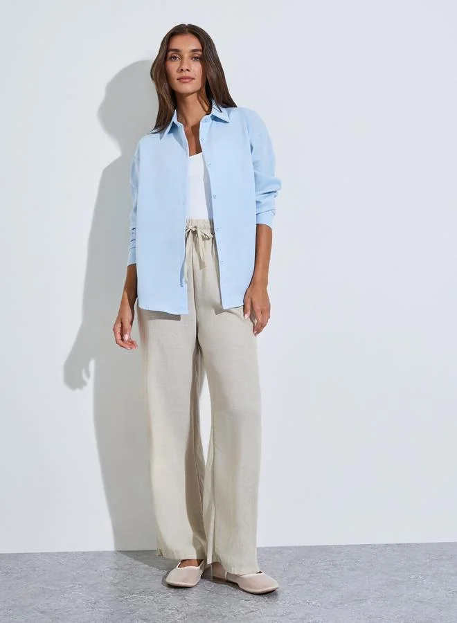 ستايلي Light Blue Plain Long Sleeves Oversized Shirt
