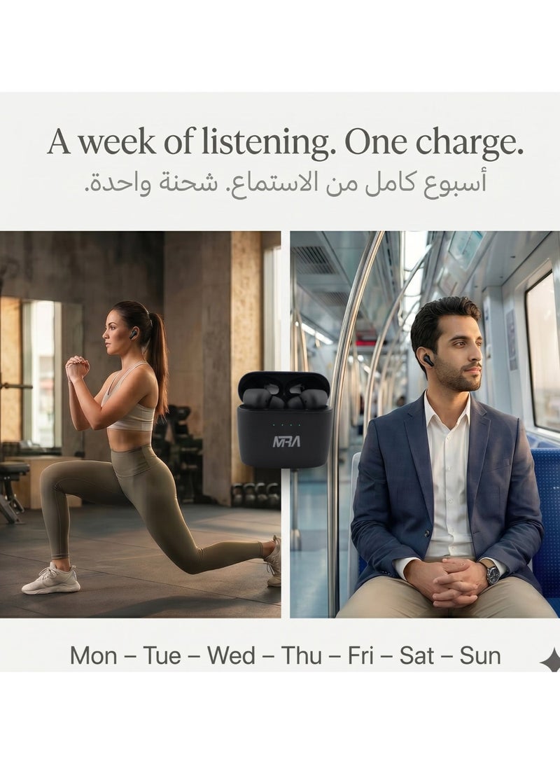 MRA 7-Day Battery Bluetooth Earbuds, Stereo TWS Wireless Earphones, 13mm Drivers for Deep Bass, Waterproof, Mic, Lightweight, iOS Android Compatible, for Gym, Running, Office Calls, Commuting, Music - Image 3