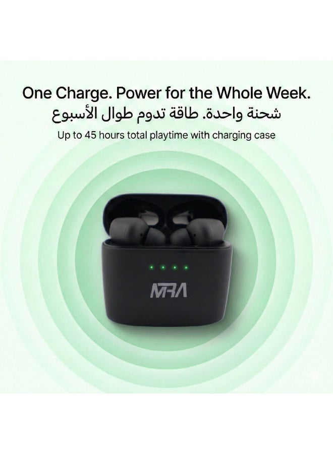 MRA 7-Day Battery Bluetooth Earbuds, Stereo TWS Wireless Earphones, 13mm Drivers for Deep Bass, Waterproof, Mic, Lightweight, iOS Android Compatible, for Gym, Running, Office Calls, Commuting, Music - Image 2
