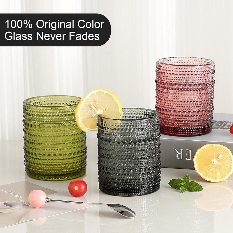 KMIGRUAN Colored Hobnail Drinking Glasses Set of 6,12oz Vintage Kitchen Glassware,Embossed Beaded Glass Cups,Water Tumbler for Cocktail,Juice and Various Mixed Drinks - Image 5