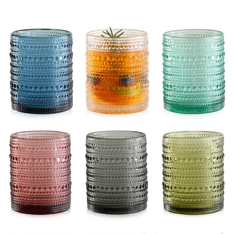 KMIGRUAN Colored Hobnail Drinking Glasses Set of 6,12oz Vintage Kitchen Glassware,Embossed Beaded Glass Cups,Water Tumbler for Cocktail,Juice and Various Mixed Drinks - Image 1
