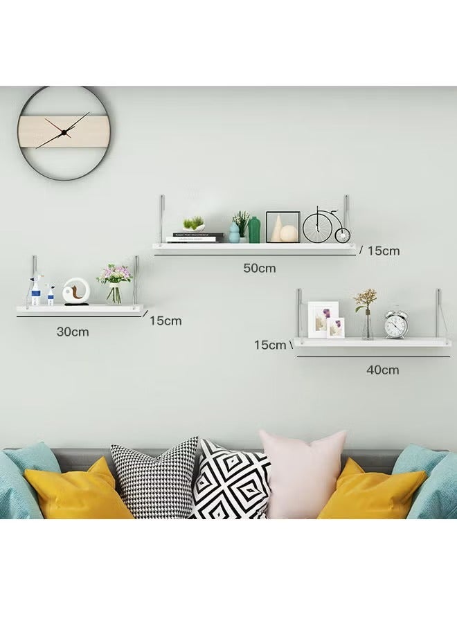 MIXDE 3-Piece Home Book Shelves Set Floating Shelves for Wall Hanging Wood Shelf Wooden Shelves with Metal Brackets Hanging Shelf Wall Organizers for Home White Color Free Installation Tool - Image 4