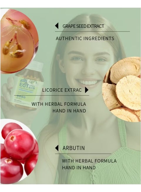 DHOP Ergothioneine Supplement with Glutathione, Arbutin (EGT) , Plant-Based  L-Ergothioneine Per Capsule（Repair Skin and Improve Skin Radiance）,  Non-GMO, Gluten Free, Vegan Safe 60 Capsules | Best Price KSA