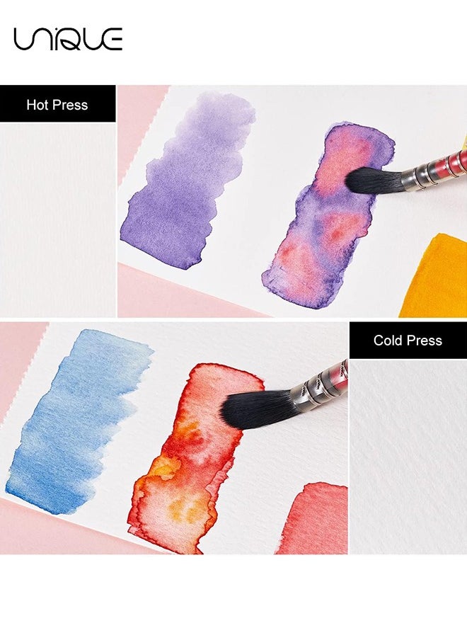 Unique - Paul Rubens Watercolor Paper, Hot Press Watercolor Journal,50% Cotton 140 lb/300gsm 20 Sheets 5.2’’ x 3.8’’ Travel Art Journal for Beginners and Artists（Pink） - Image 1