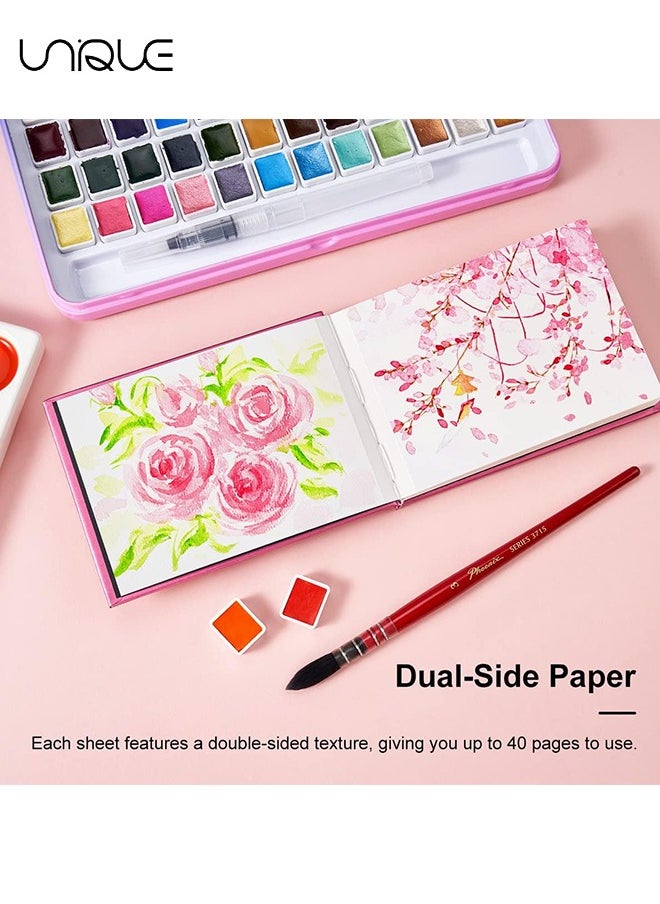 Unique - Paul Rubens Watercolor Paper, Hot Press Watercolor Journal,50% Cotton 140 lb/300gsm 20 Sheets 5.2’’ x 3.8’’ Travel Art Journal for Beginners and Artists（Pink） - Image 1