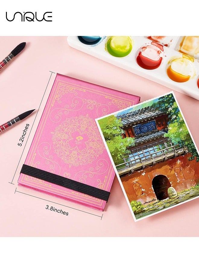 Unique Paul Rubens Watercolor Paper, Hot Press Watercolor Journal,50% Cotton 140 lb/300gsm 20 Sheets 5.2’’ x 3.8’’ Travel Art Journal for Beginners and Artists（Pink）  - Image 2